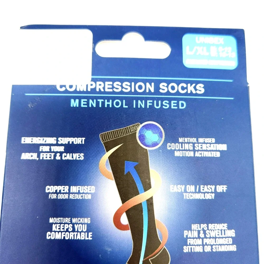 Copper Fit Ice Unisex Compression Socks – Black L/XL Menthol‎ Infused Support